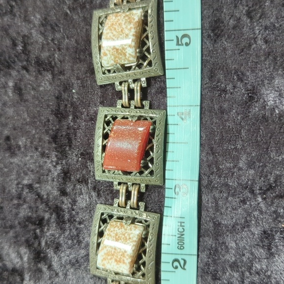 Unmarked Vintage Silver Tone Stone Boho Bracelet - Picture 4 of 8